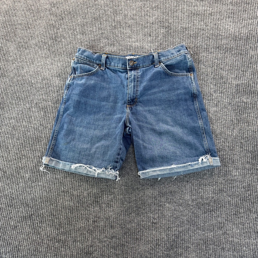 Wrangler Mens Regular Fit Denim Shorts 36 Blue Cut Off Frayed Stretch Jorts